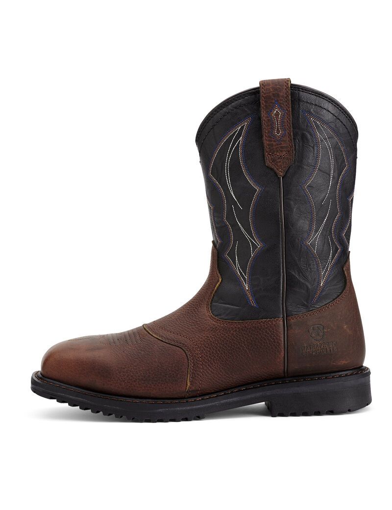 Ariat RigTek Wide Square Toe Waterproof Composite Toe Work Boot Oiled Brown | YWFPKV-517