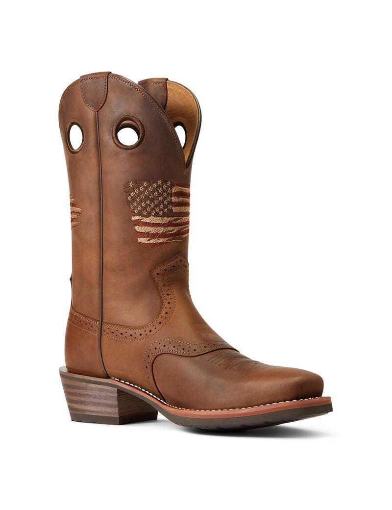 Ariat Roughstock Patriot Western Boot Distressed Brown | TDVABN-740