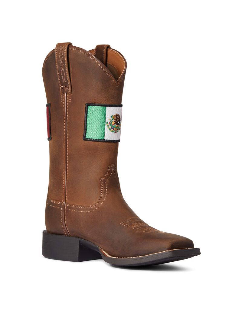 Ariat Round Up Orgullo Mexicano Western Boot Distressed Brown | CFHRUB-374