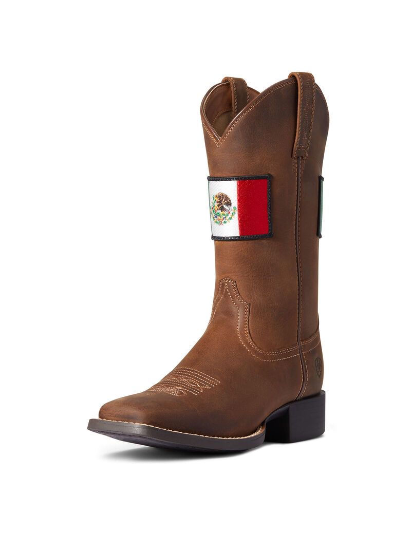 Ariat Round Up Orgullo Mexicano Western Boot Distressed Brown | CFHRUB-374