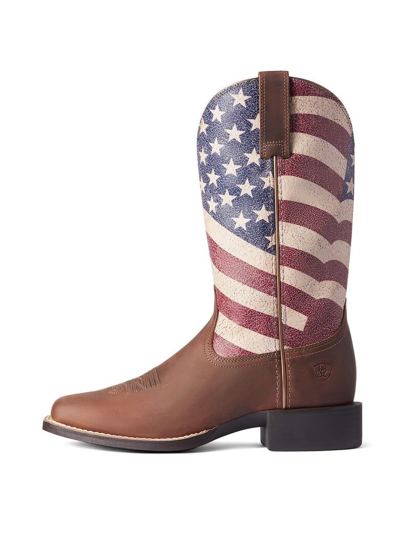 Ariat Round Up Patriot Western Boot Distressed Brown | OJFVND-960