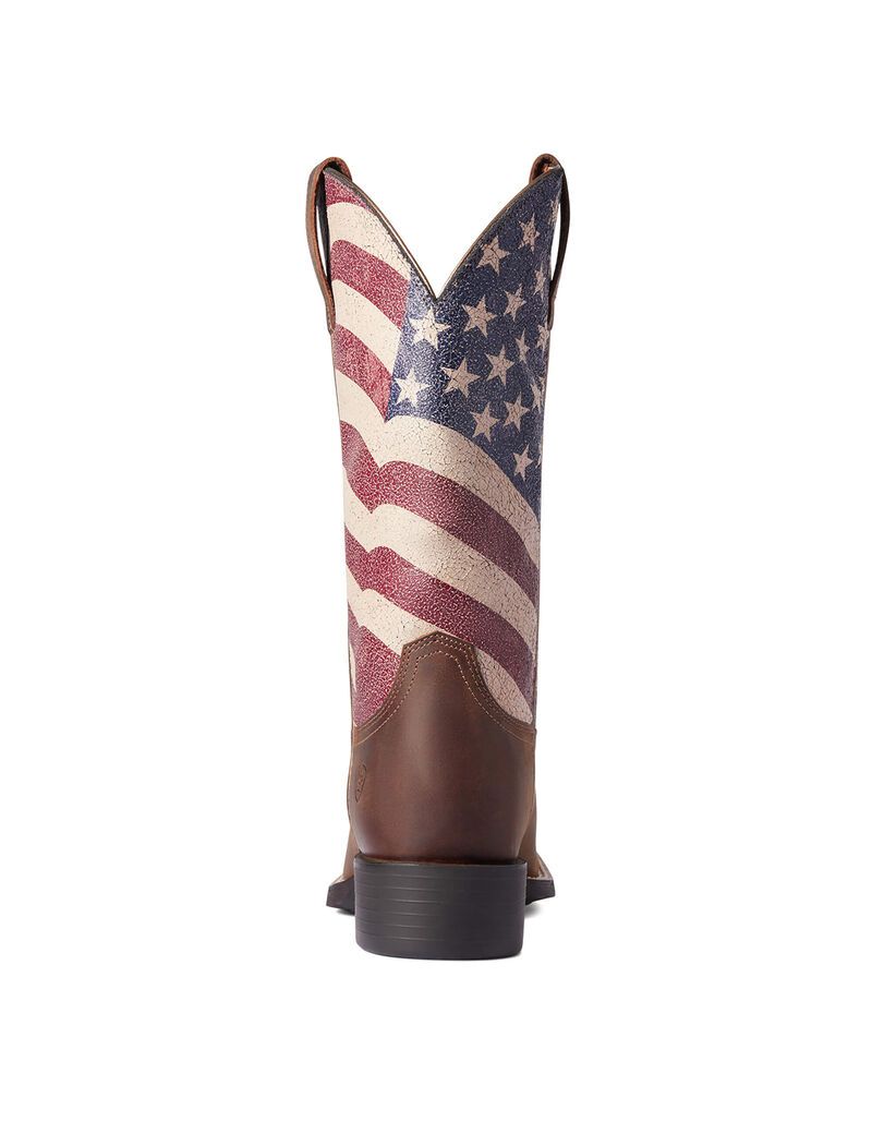 Ariat Round Up Patriot Western Boot Distressed Brown | OJFVND-960