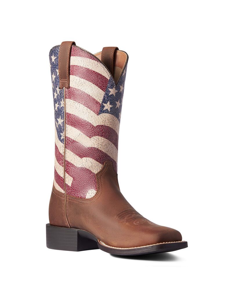 Ariat Round Up Patriot Western Boot Distressed Brown | OJFVND-960