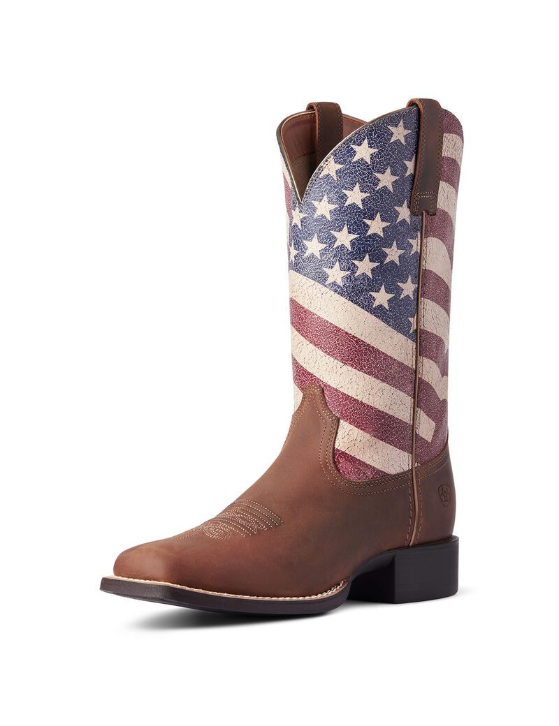 Ariat Round Up Patriot Western Boot Distressed Brown | OJFVND-960