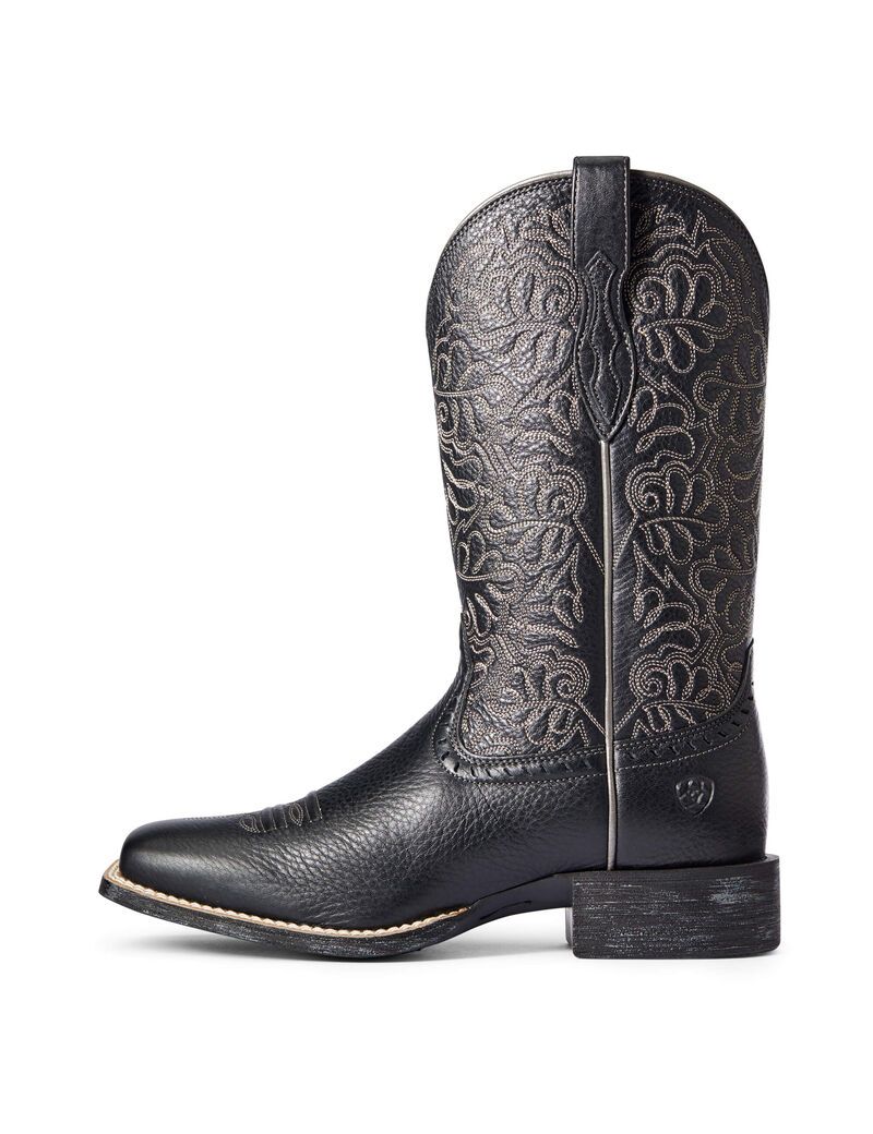 Ariat Round Up Remuda Western Boot Black Deertan | MZIDNP-041