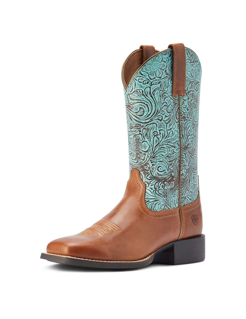 Ariat Round Up Wide Square Toe Western Boot Beduino Brown | ABEHSR-058