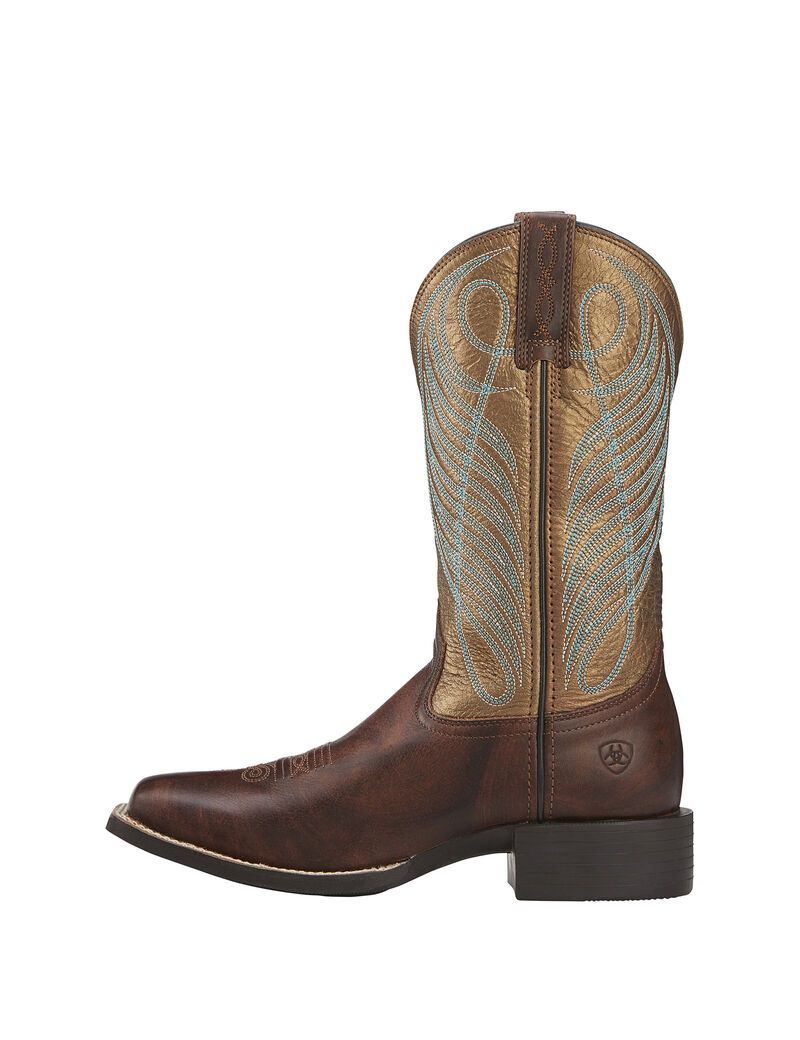 Ariat Round Up Wide Square Toe Western Boot Yukon Brown | KWJGHD-916