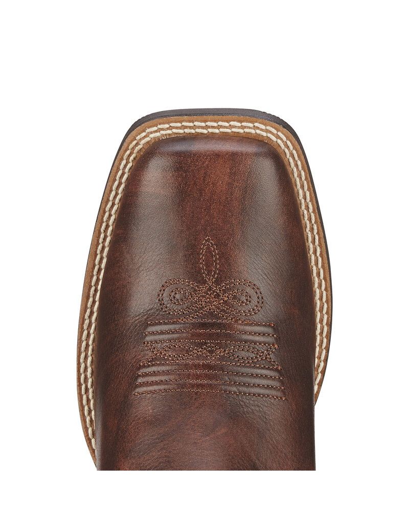 Ariat Round Up Wide Square Toe Western Boot Yukon Brown | KWJGHD-916