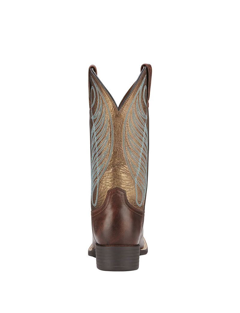 Ariat Round Up Wide Square Toe Western Boot Yukon Brown | KWJGHD-916