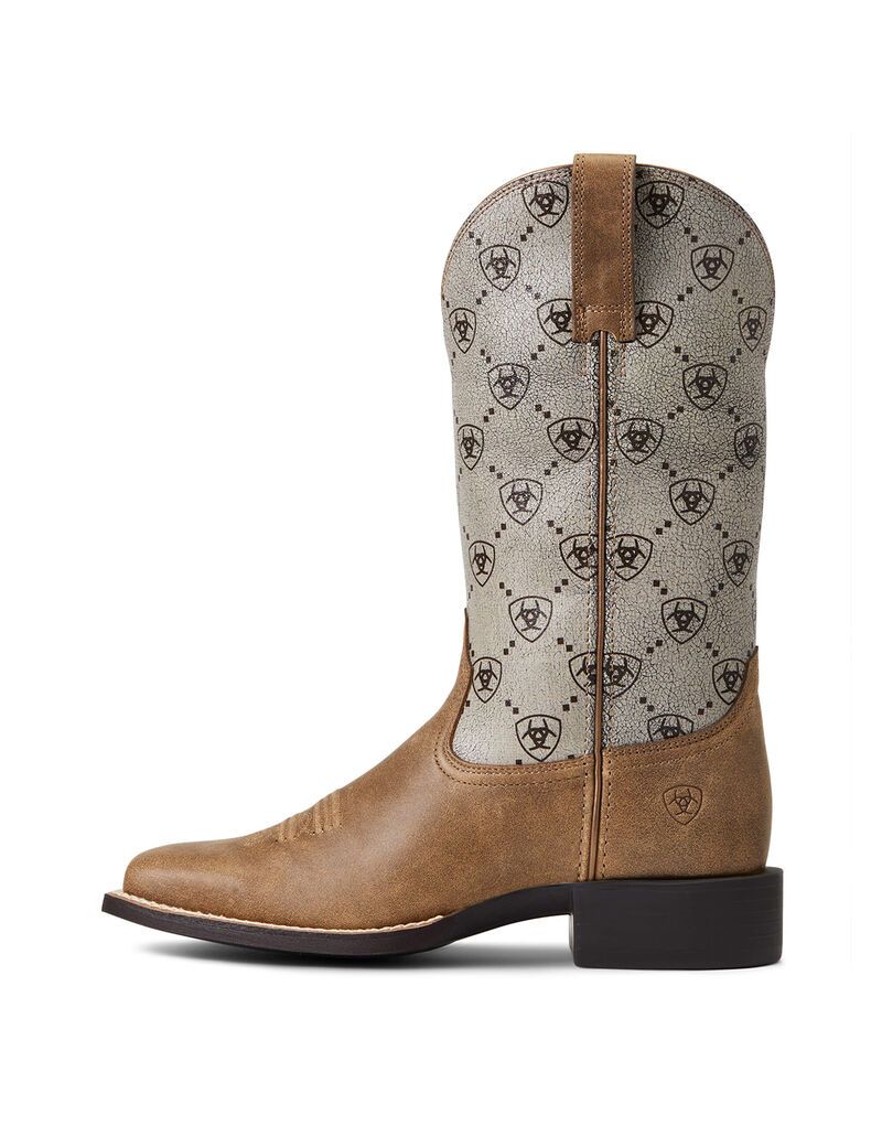 Ariat Round Up Wide Square Toe Western Boot Brown Bomber | LCYPEW-408