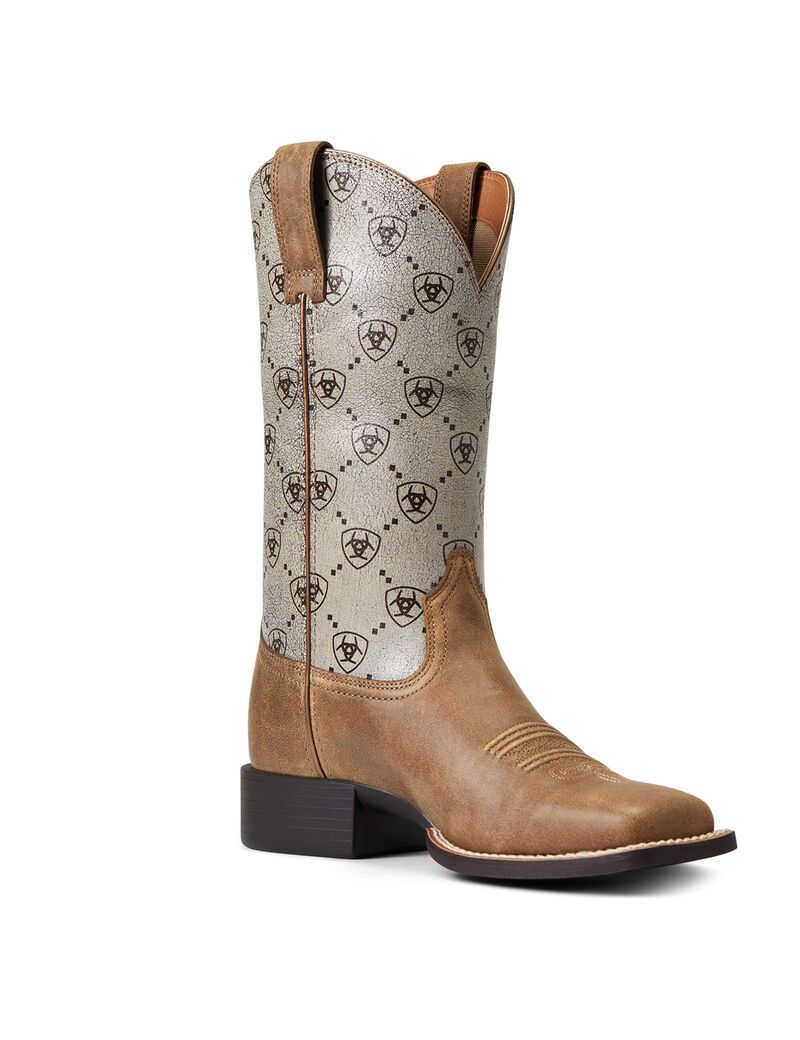 Ariat Round Up Wide Square Toe Western Boot Brown Bomber | LCYPEW-408