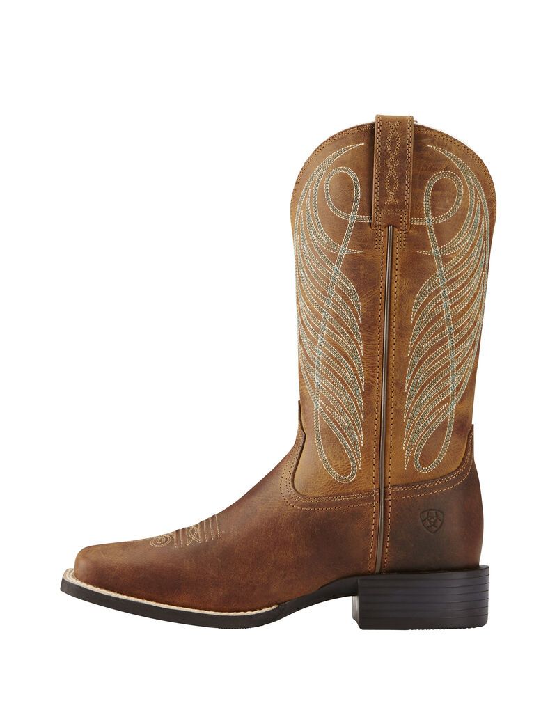 Ariat Round Up Wide Square Toe Western Boot Powder Brown | VFCGDR-245