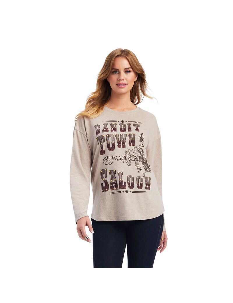 Ariat Saloon Top Brown Oatmeal Heather | FOHBPU-852