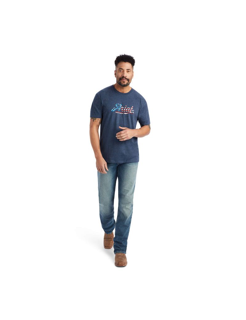 Ariat Script Flag T-Shirt Navy Heather | SUJHCA-586