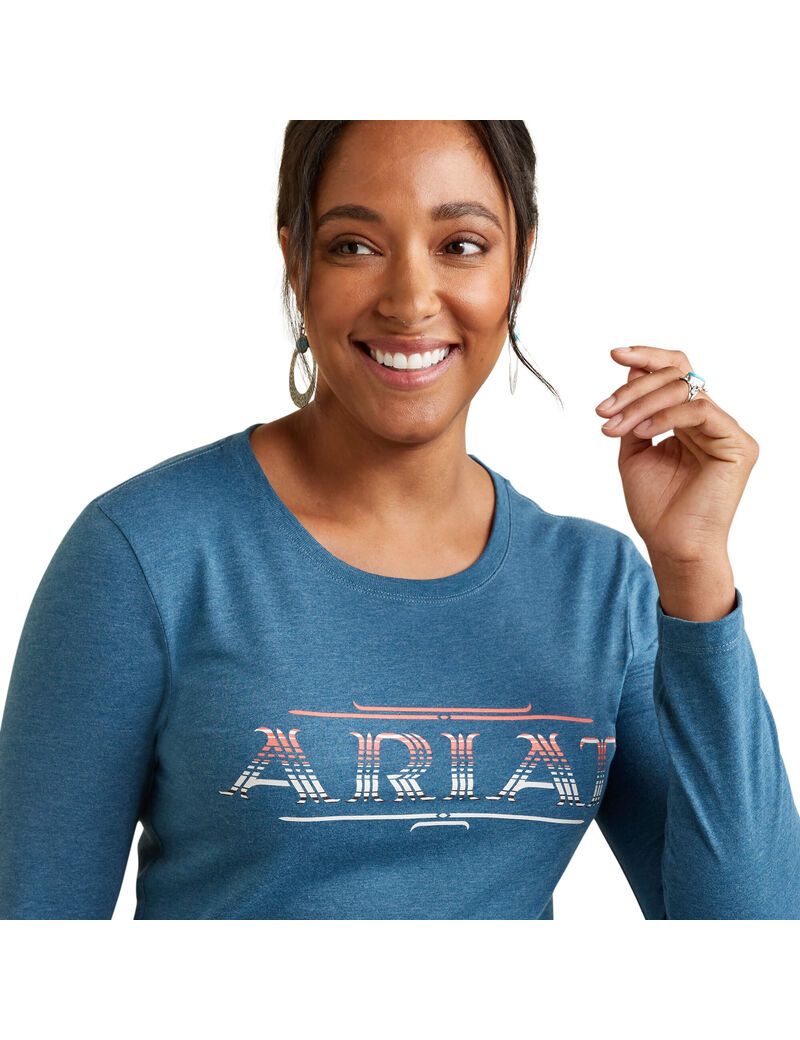 Ariat Serape Style T-Shirt Steel Blue Heather | ZYTEXP-519