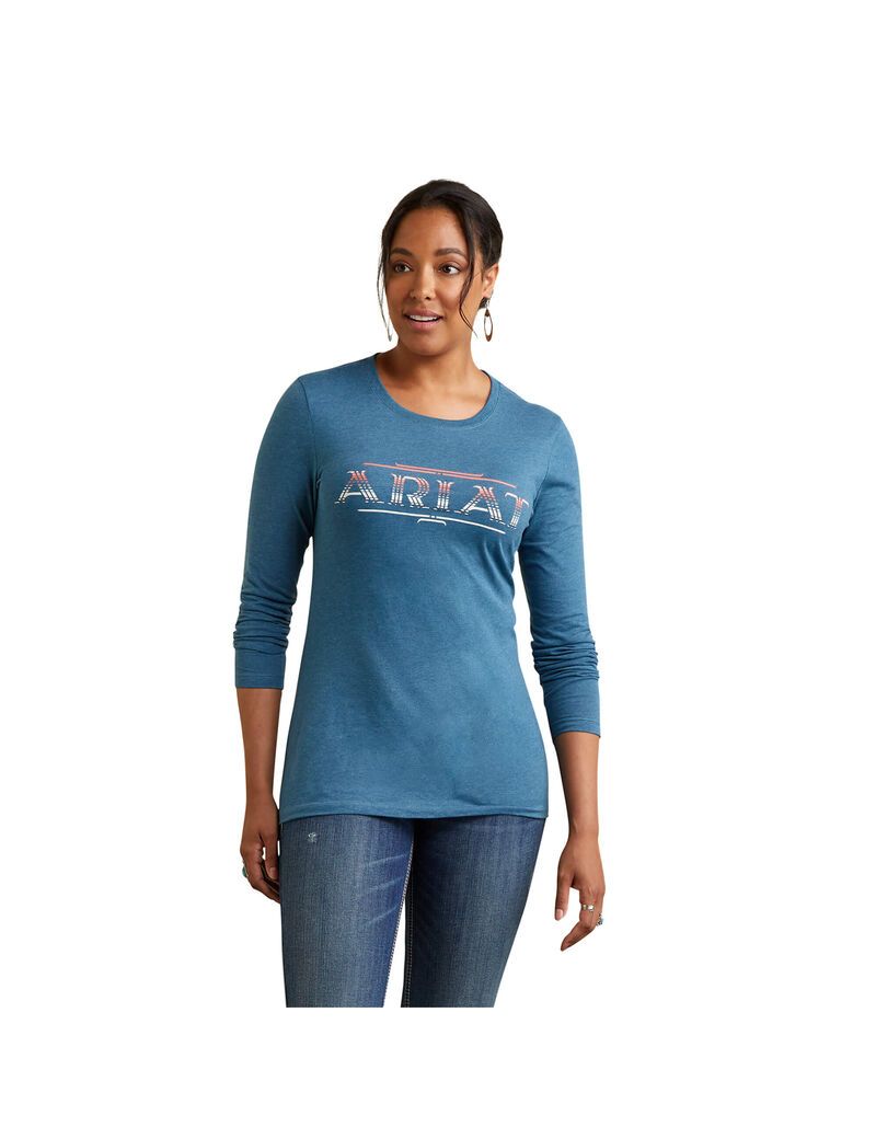 Ariat Serape Style T-Shirt Steel Blue Heather | ZYTEXP-519