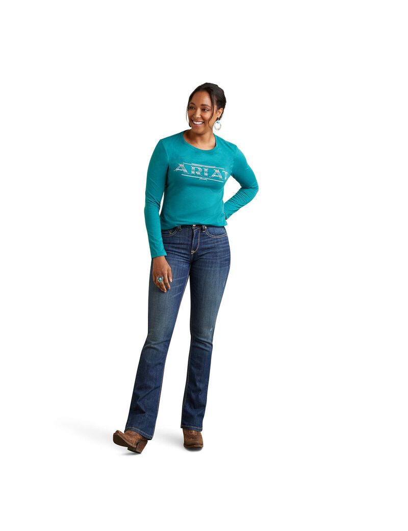 Ariat Serape Style T-Shirt Teal Green Heather | ZWYXVR-598