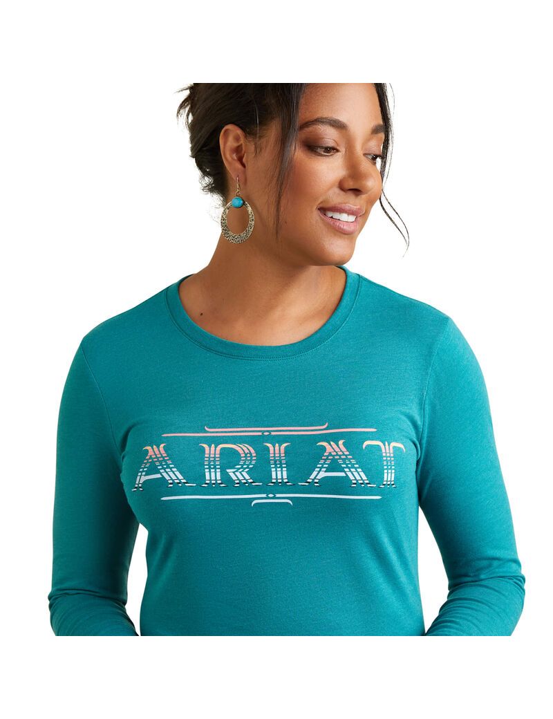 Ariat Serape Style T-Shirt Teal Green Heather | ZWYXVR-598