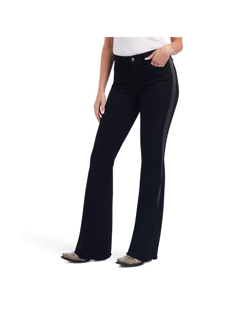 Ariat Slim Trouser Chain Stripe Wide Leg Jean Black | OJLCNA-629