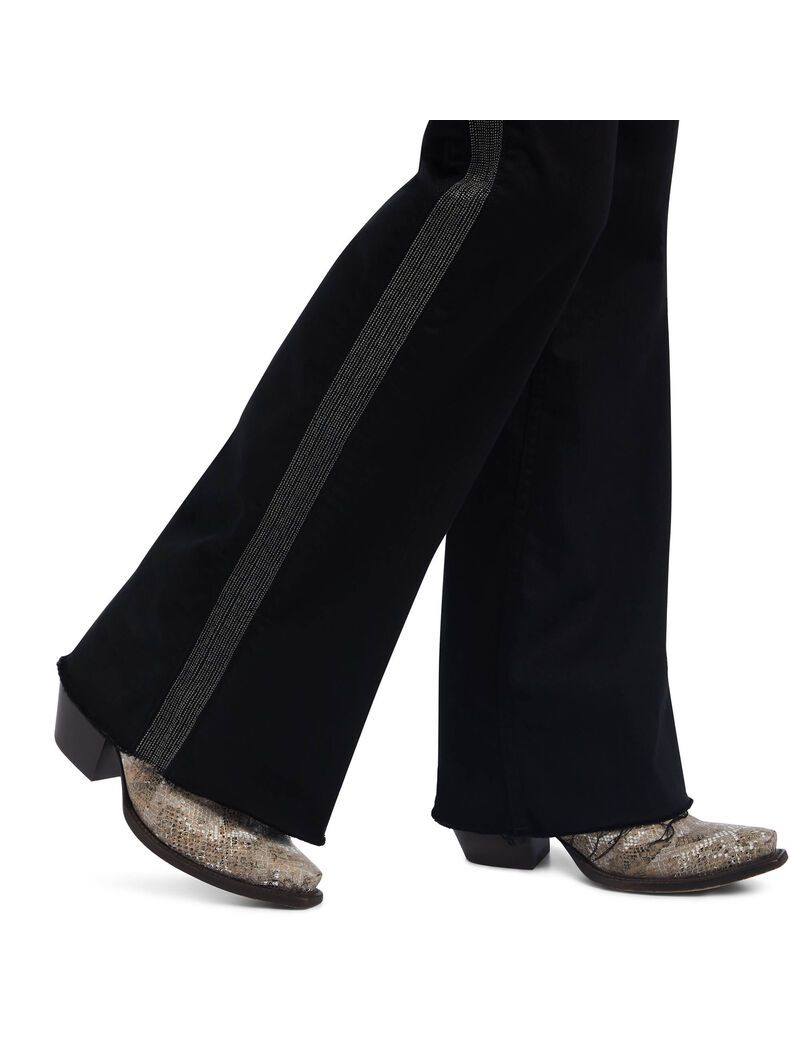 Ariat Slim Trouser Chain Stripe Wide Leg Jean Black | OJLCNA-629