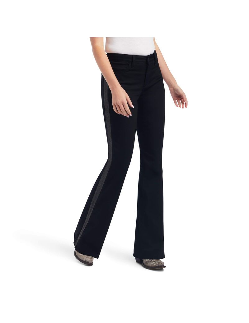 Ariat Slim Trouser Chain Stripe Wide Leg Jean Black | OJLCNA-629