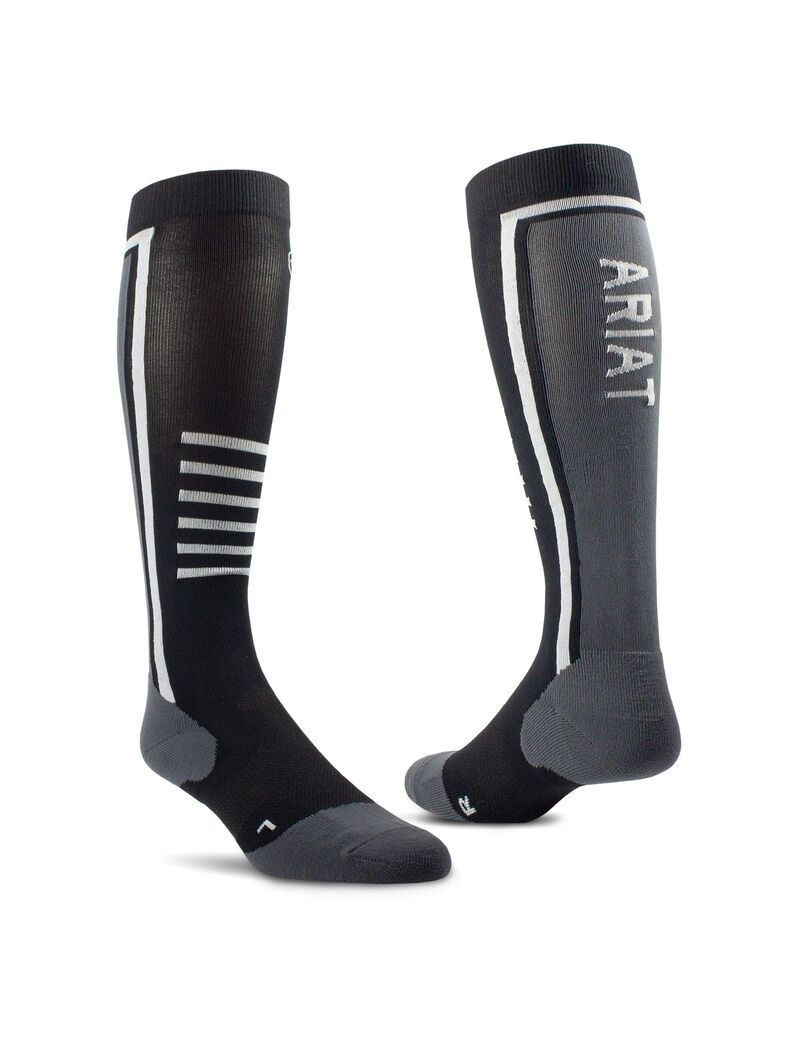 Ariat Slimline Performance Socks Black/Sleet | MBCDZR-379