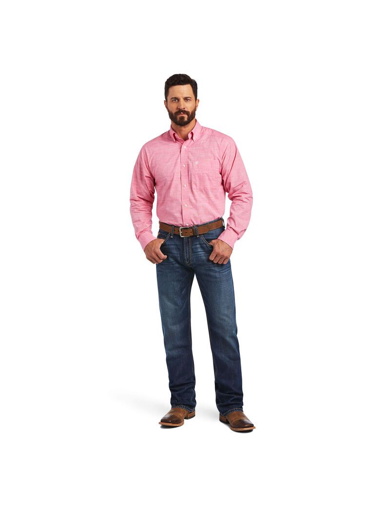 Ariat Solid Slub Classic Fit Shirt Bright Rose | FRIUJX-651