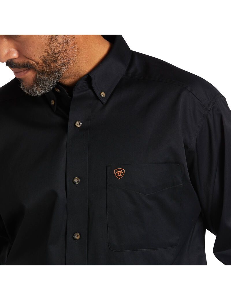 Ariat Solid Twill Classic Fit Shirt Black | QHEILX-740