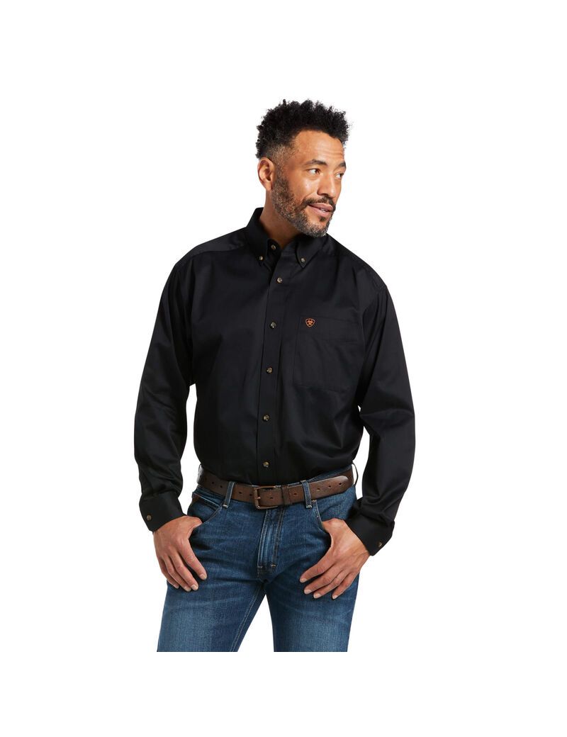 Ariat Solid Twill Classic Fit Shirt Black | QHEILX-740