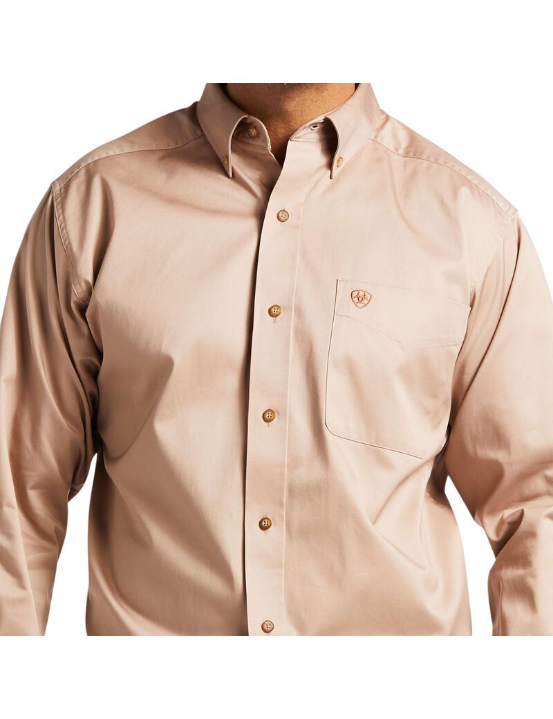 Ariat Solid Twill Classic Fit Shirt Khaki | NDWZIP-495