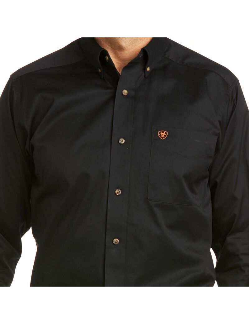 Ariat Solid Twill Fitted Shirt Black | UPQDGV-184