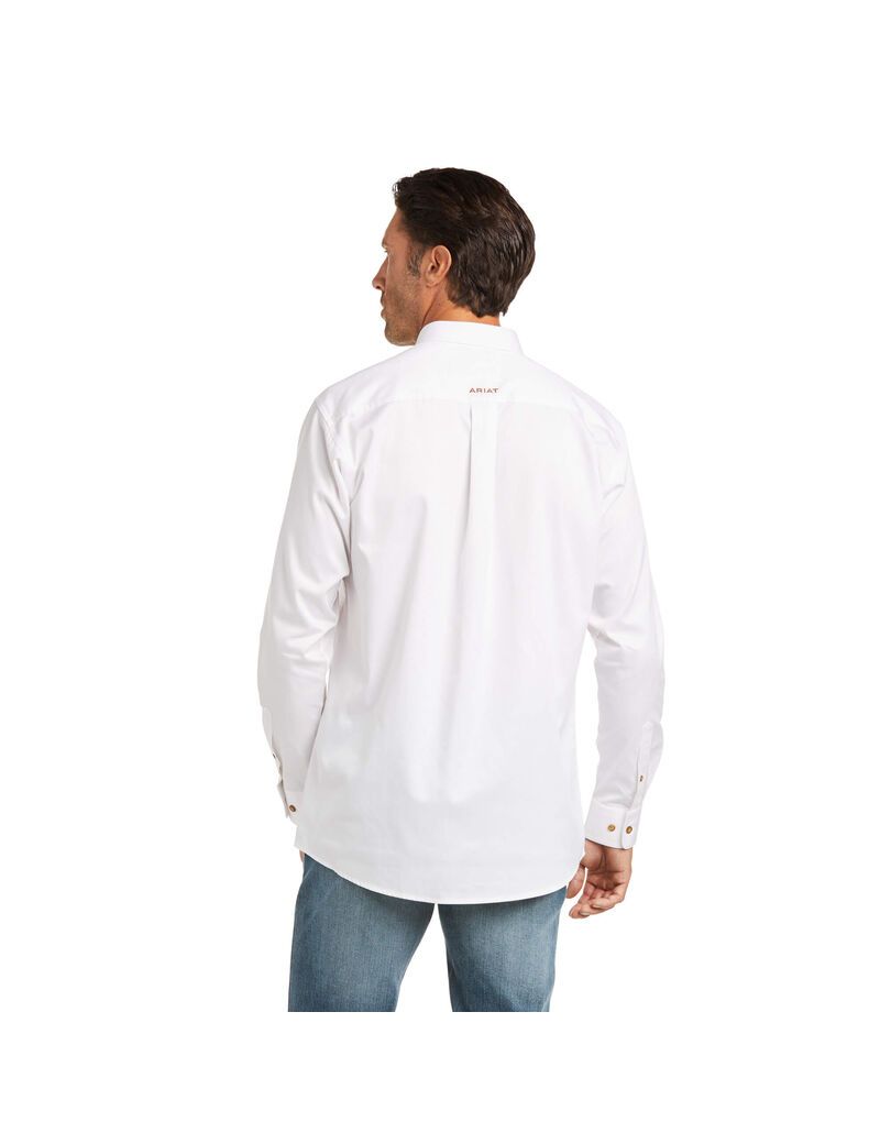 Ariat Solid Twill Fitted Shirt White | NOPGQA-539