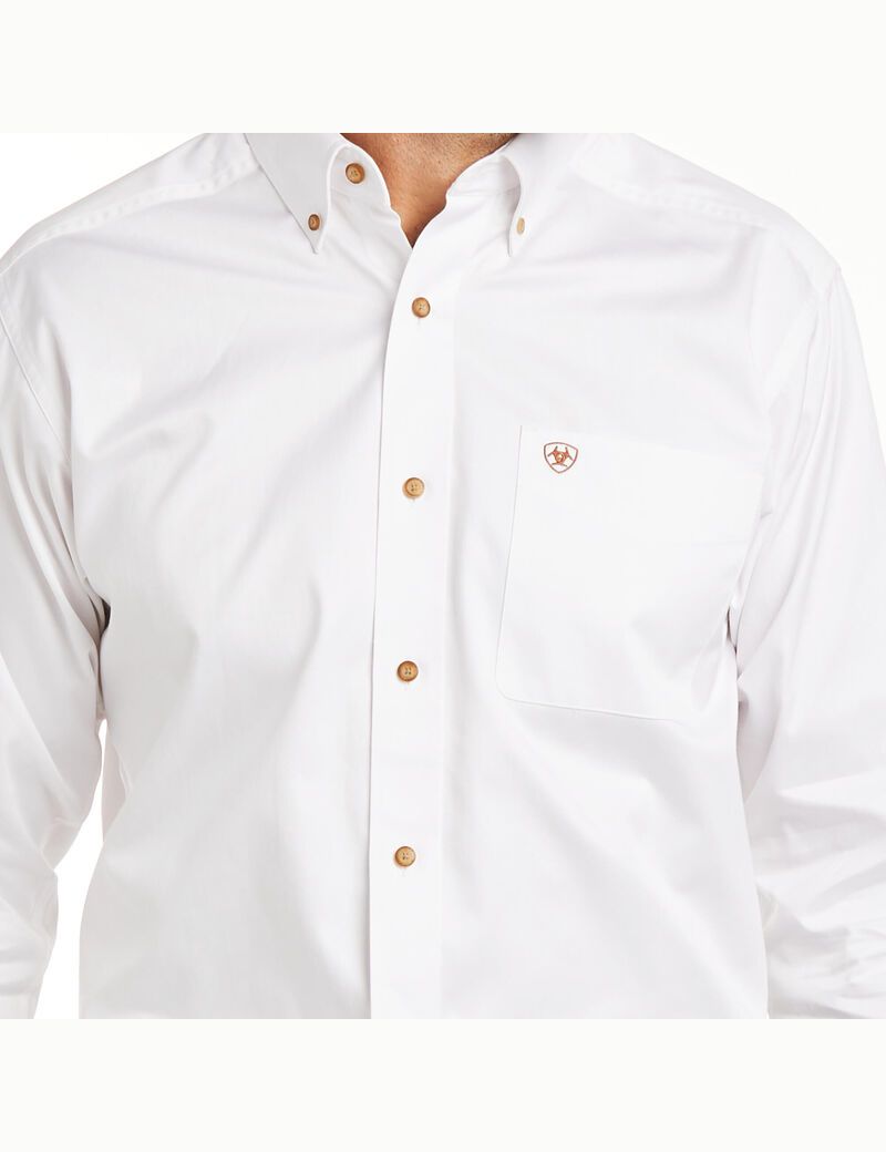 Ariat Solid Twill Fitted Shirt White | NOPGQA-539