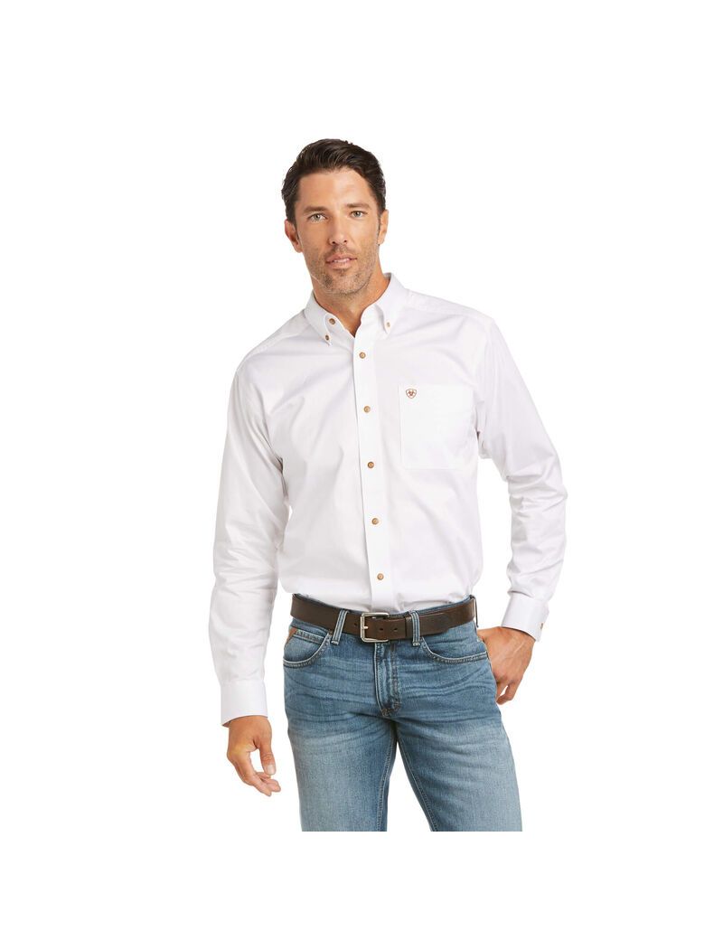 Ariat Solid Twill Fitted Shirt White | NOPGQA-539