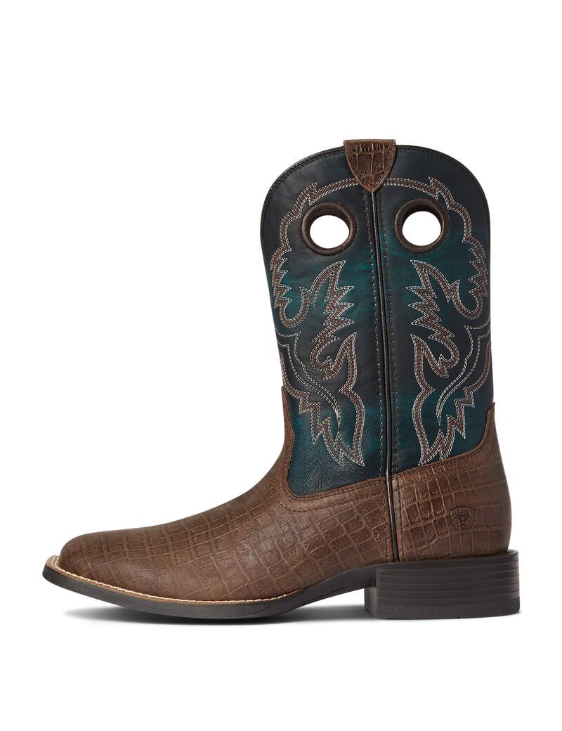 Ariat Sport Buckout Western Boot Chocolate Croc Print | VQWGAX-439