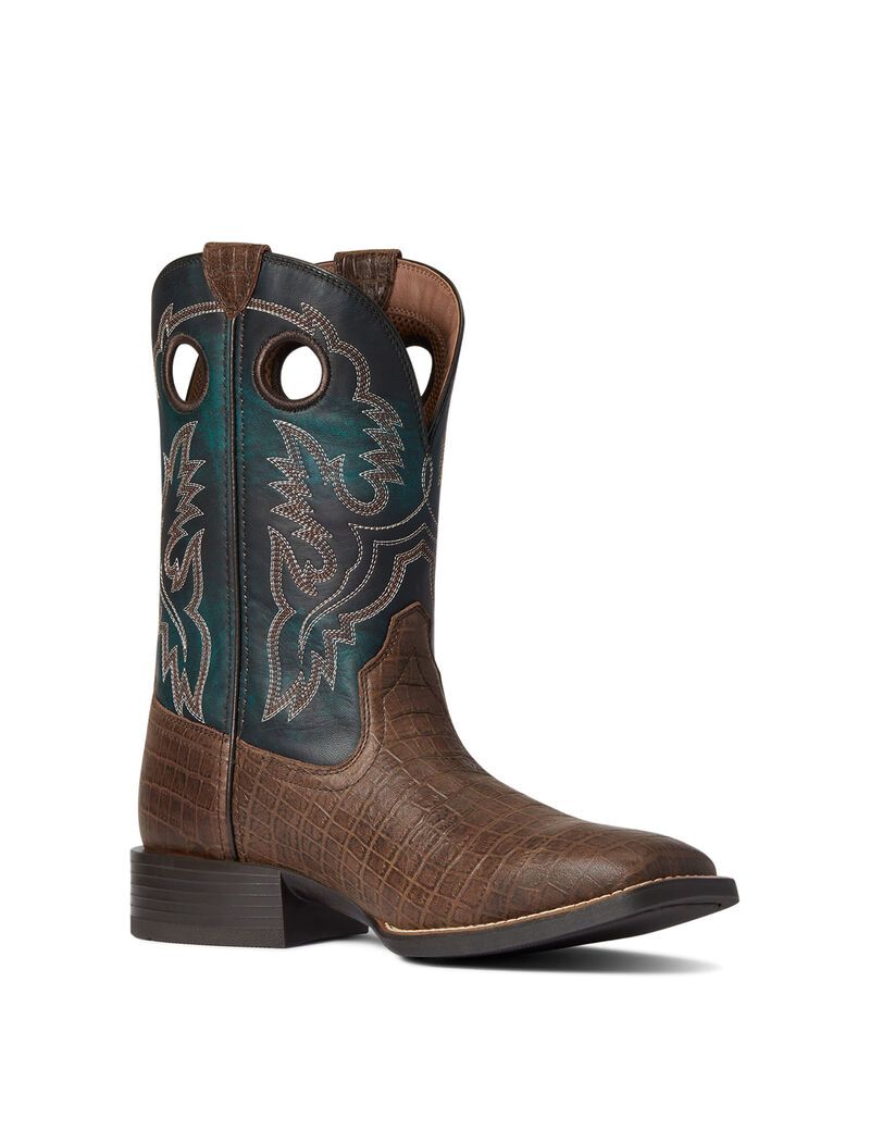 Ariat Sport Buckout Western Boot Chocolate Croc Print | VQWGAX-439