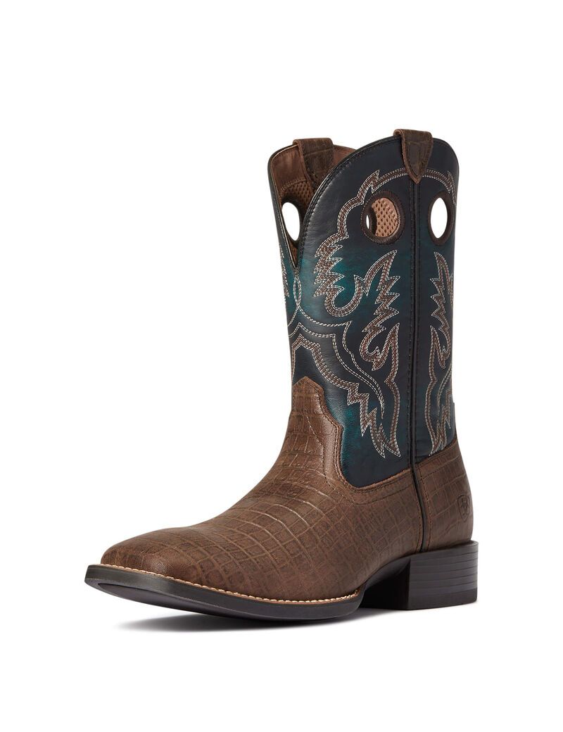 Ariat Sport Buckout Western Boot Chocolate Croc Print | VQWGAX-439