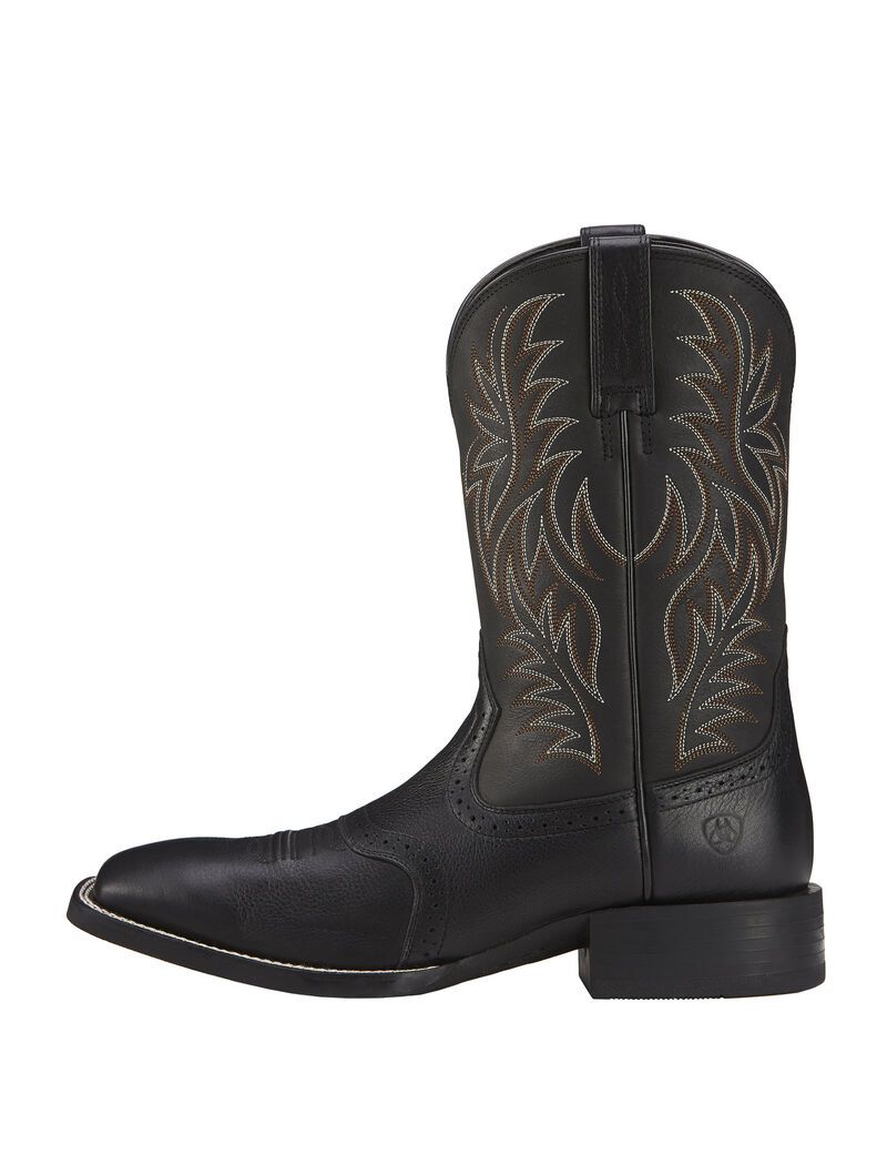 Ariat Sport Wide Square Toe Western Boot Black Deertan | LETDKW-637