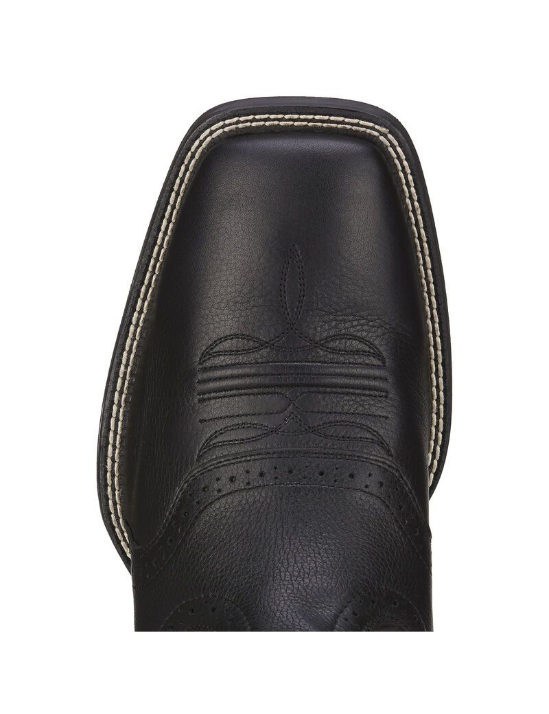 Ariat Sport Wide Square Toe Western Boot Black Deertan | LETDKW-637