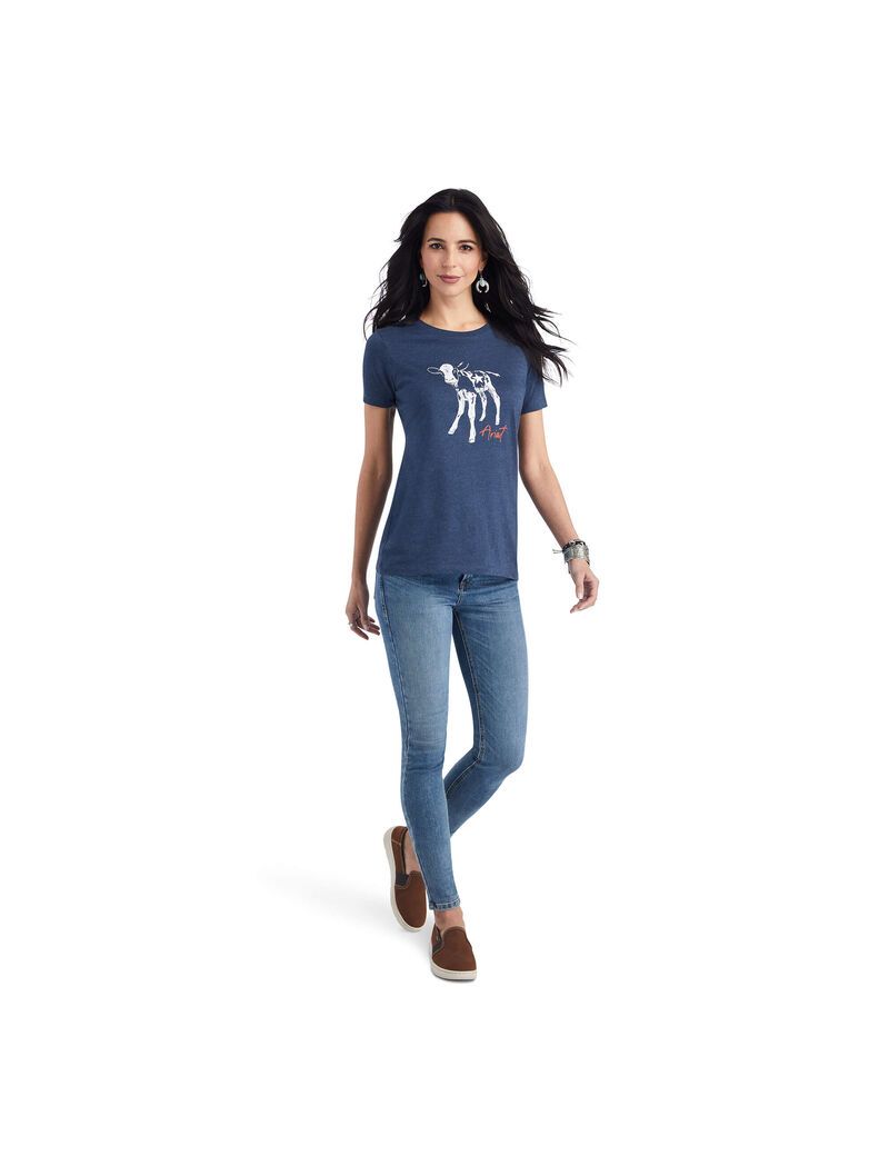 Ariat Star Calf Tee Navy Heather | MBFGDS-472