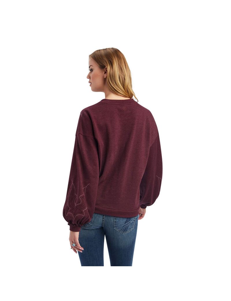 Ariat Stitched Crew Sweatshirt Windsor Wine | XFVQKN-940