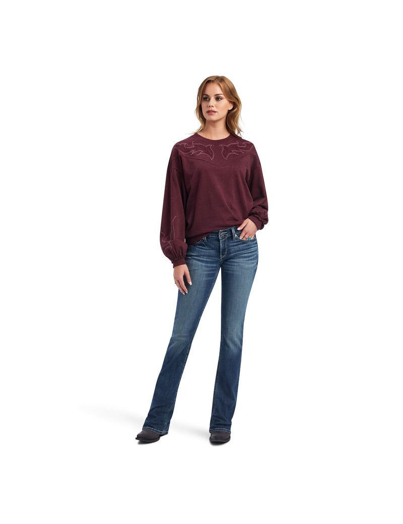 Ariat Stitched Crew Sweatshirt Windsor Wine | XFVQKN-940