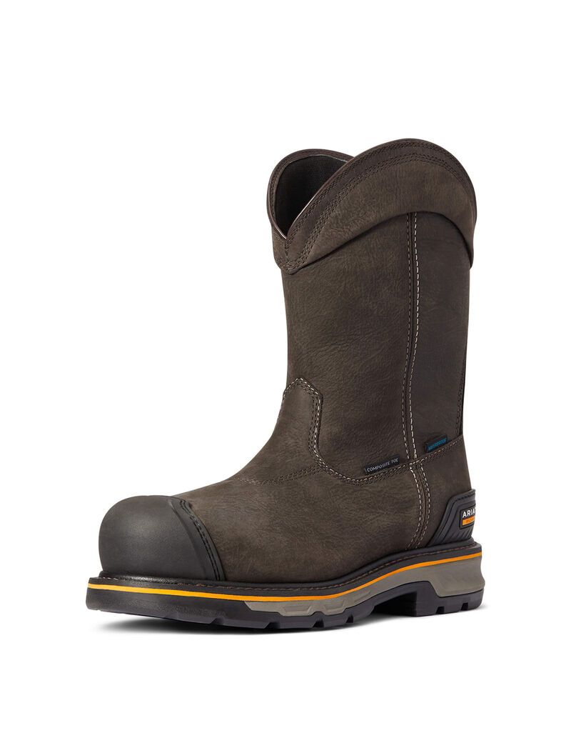 Ariat Stump Jumper Pull-On Waterproof Composite Toe Work Boot Iron Coffee | ZRMCUN-208