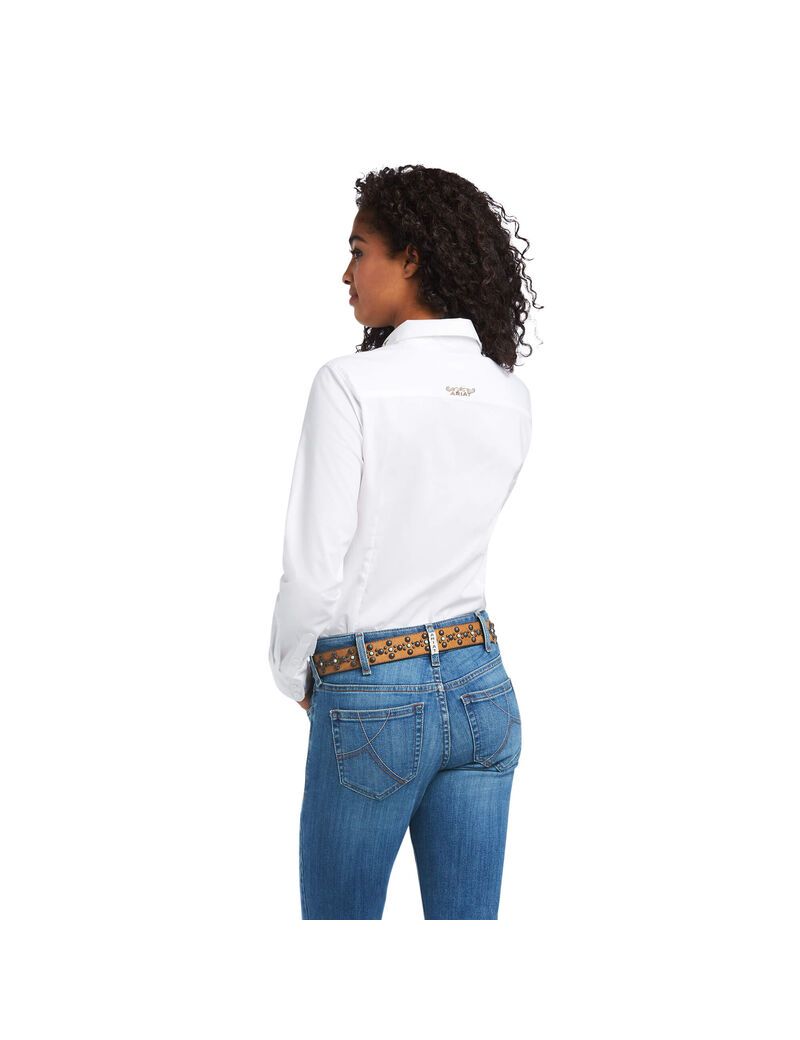 Ariat Team Kirby Stretch Shirt White W/ Leopard Logo | TQKSVG-183