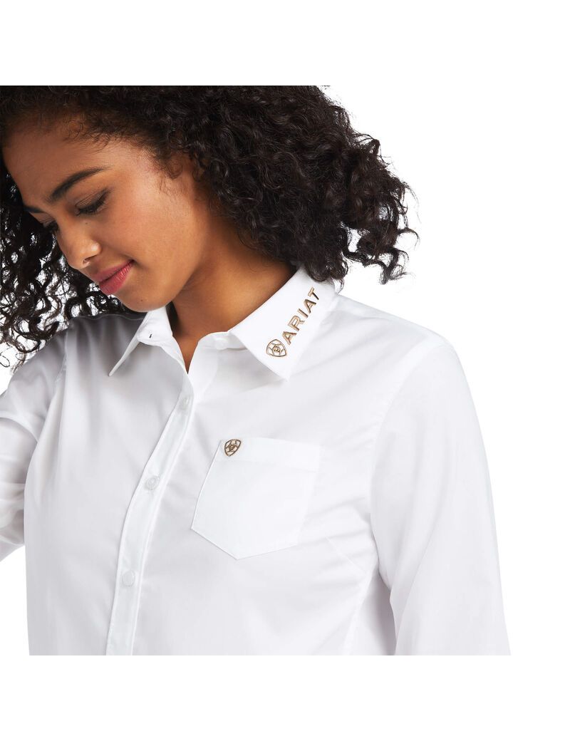 Ariat Team Kirby Stretch Shirt White W/ Leopard Logo | TQKSVG-183