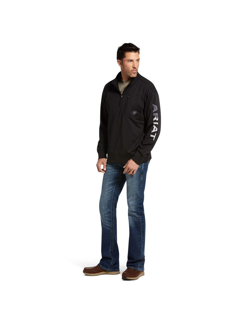 Ariat Team Logo 1/4 Zip Sweatshirt Black/Americana | PXZAID-185