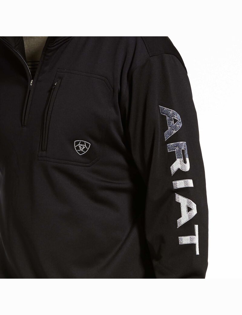 Ariat Team Logo 1/4 Zip Sweatshirt Black/Americana | PXZAID-185