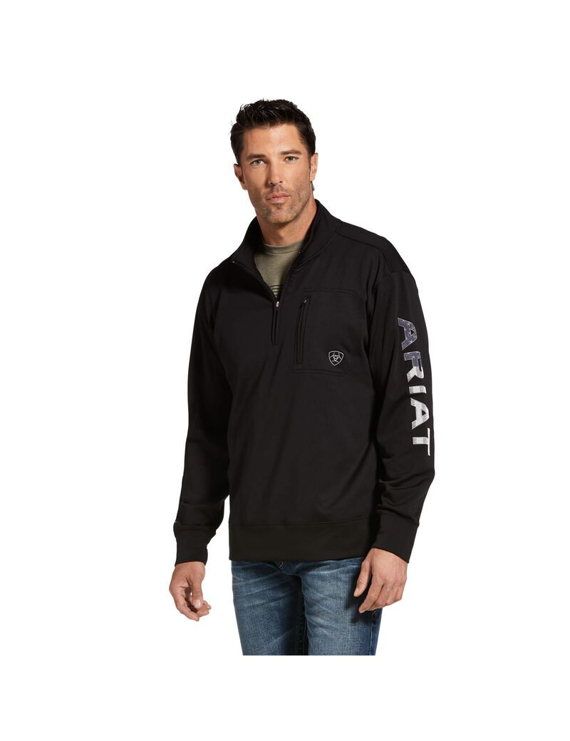 Ariat Team Logo 1/4 Zip Sweatshirt Black/Americana | PXZAID-185