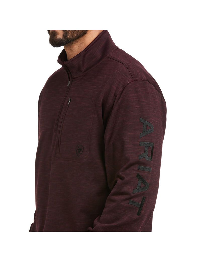 Ariat Team Logo 1/4 Zip Sweatshirt Malbec/Mid Grey | OCXMNF-920