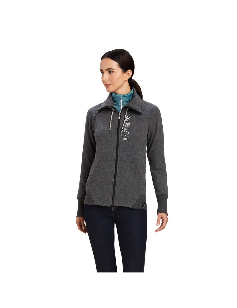 Ariat Team Logo Full Zip Sweatshirt Charcoal Grey | VLANRM-408